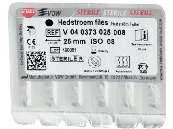 Hedström files 73/ 08 25mm sterile 6pcs
